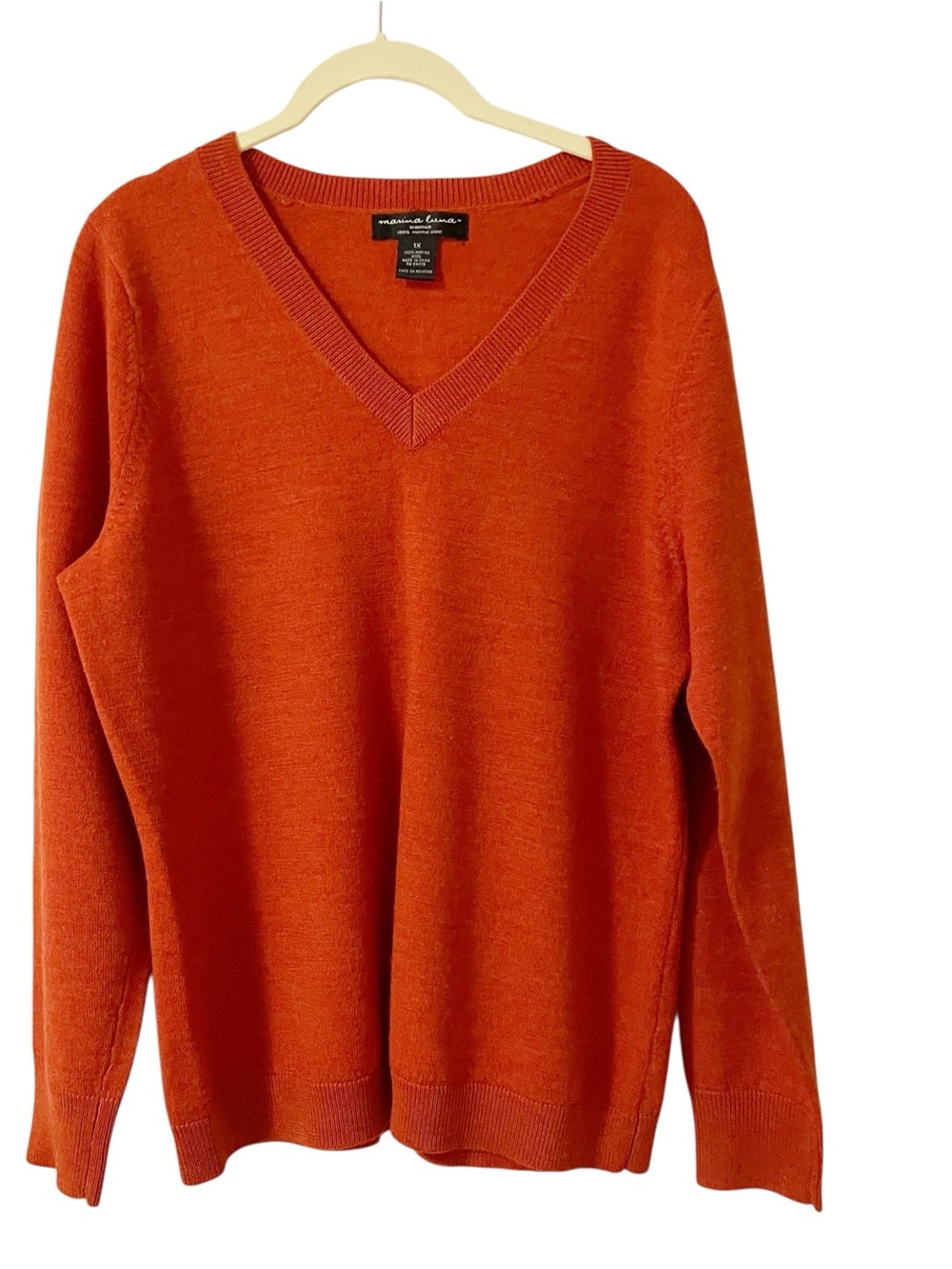 Marina Luna V-Neck Sweater in Orange 1X Merino Wool
